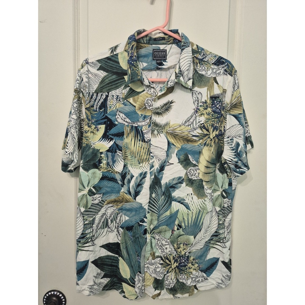 GUESS‎ Men's Hawaiian Shirt Short Sleeves, Button-Up, Floral Print, Size XL